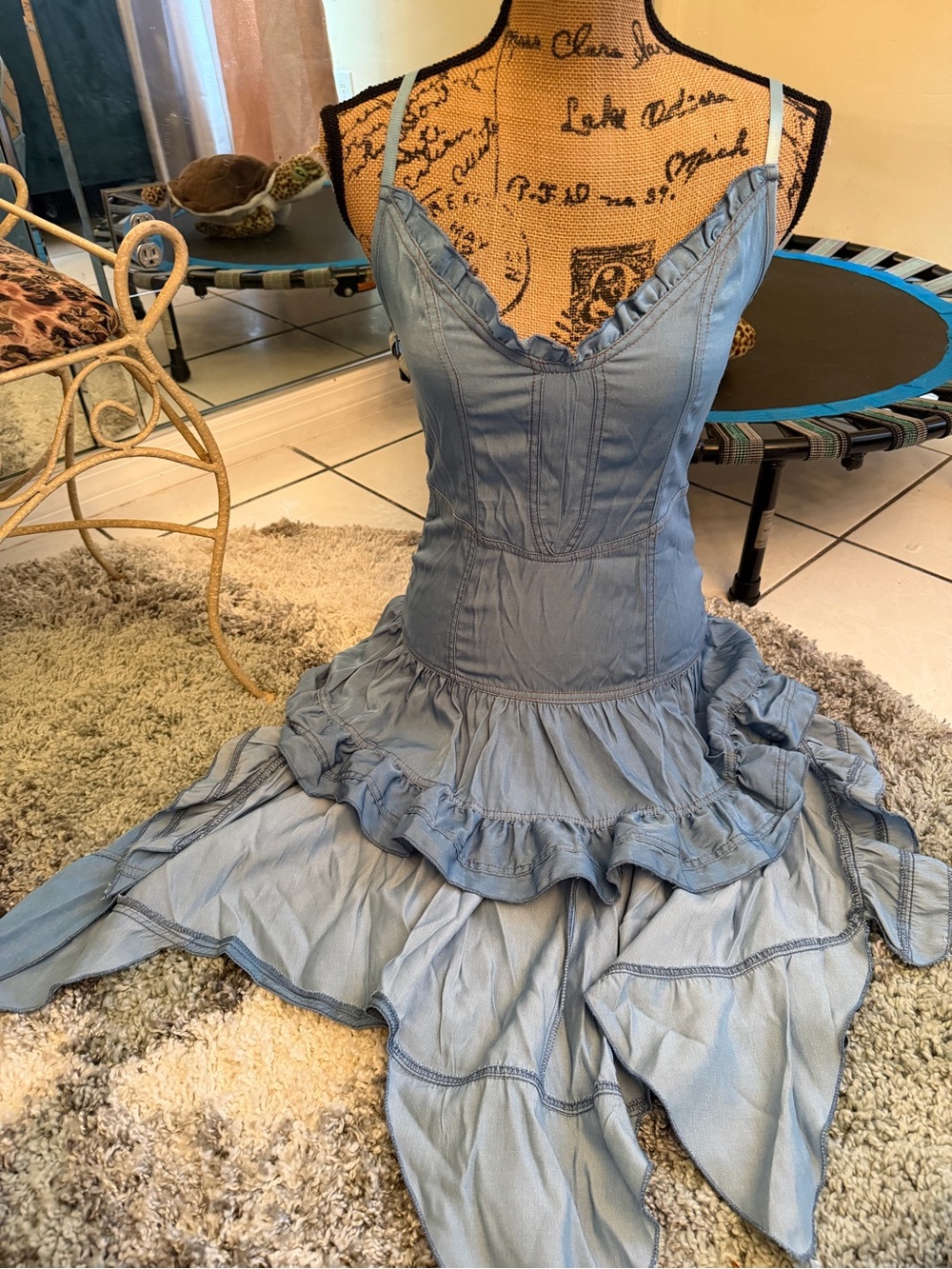 Denim Blue Ruffle High-Low Sundress
